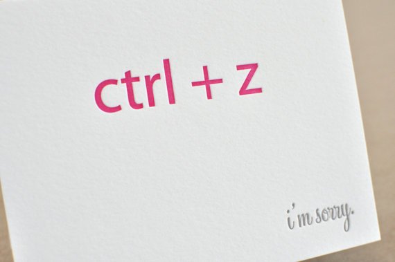 Letterpress ‘ctrl z’ nerd, I’m Sorry single card