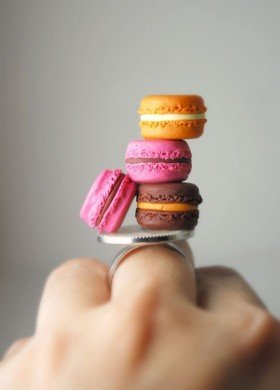 French Macaroon Overdose Ring in polymer clay food jewelry miniature